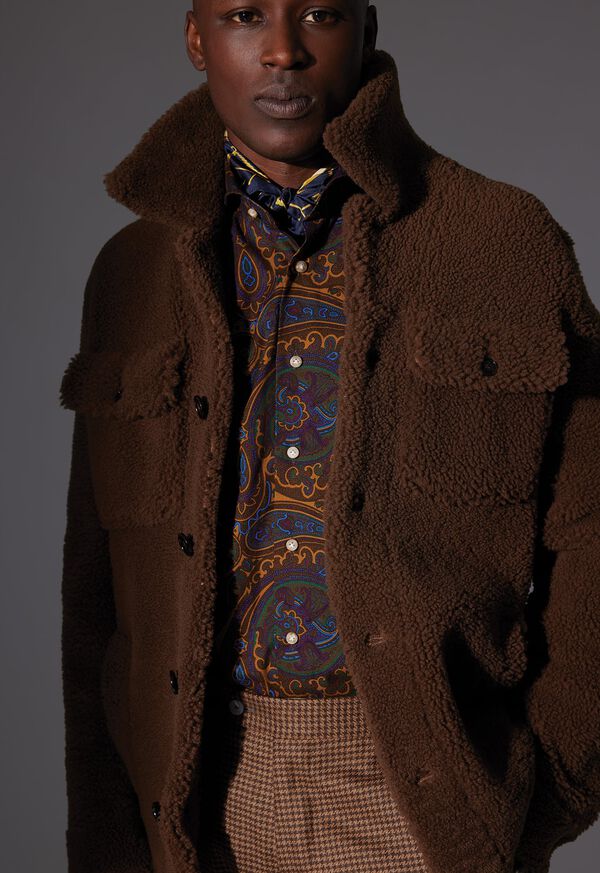 Paul Stuart Curly Shearling Jacket & Paisley Shirt Look, image 1