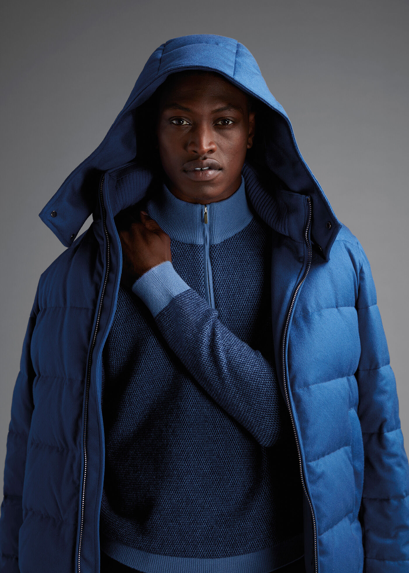Fermina ii long length quilted puffer parka jacket majolica blue store