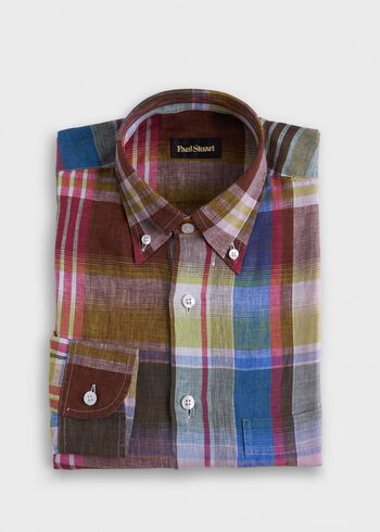 Paul Stuart Linen Plaid Sport Shirt