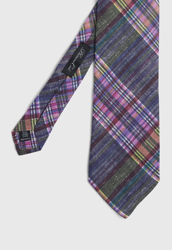 Paul Stuart Indigo Plaid Printed Linen Tie, image 1