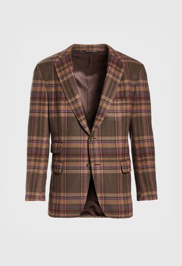 Paul Stuart Oatmeal and Rose Wool Blend Plaid Sport Jacket, image 1