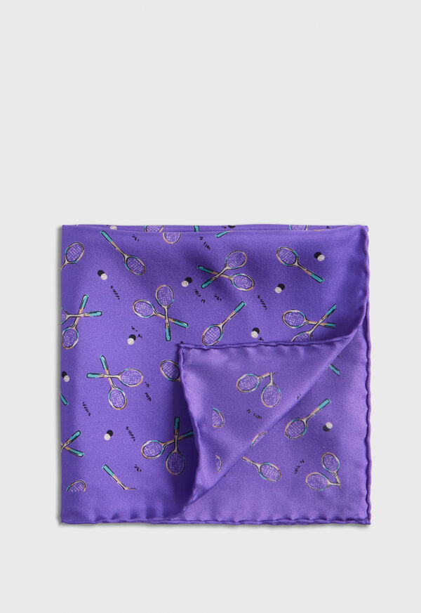 Paul Stuart Silk Twill Tennis Racket Print Pocket Square, image 1