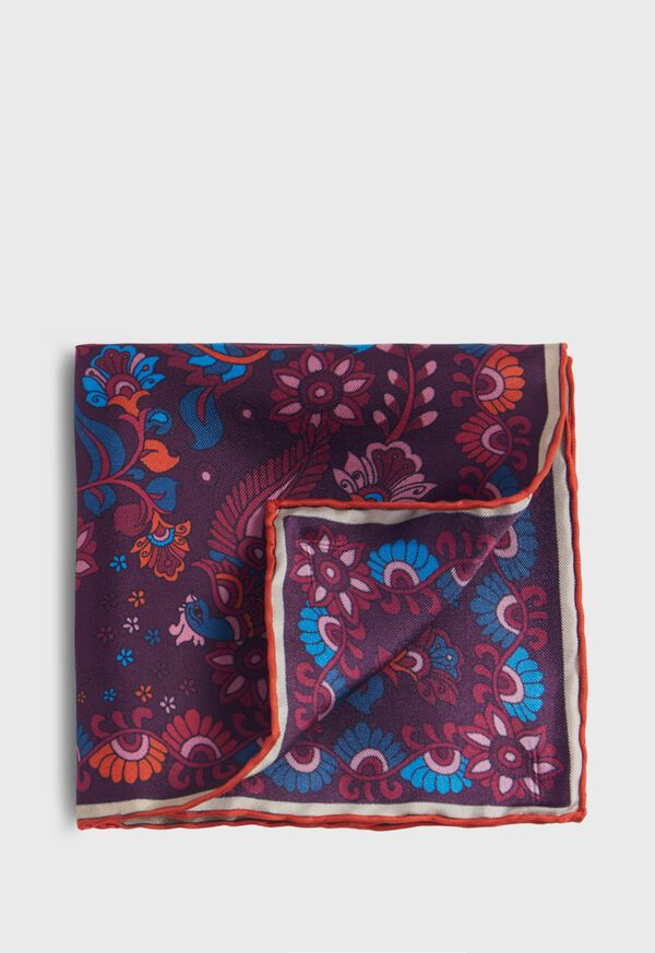 Paul Stuart Silk Floral and Bird Print Pocket Square