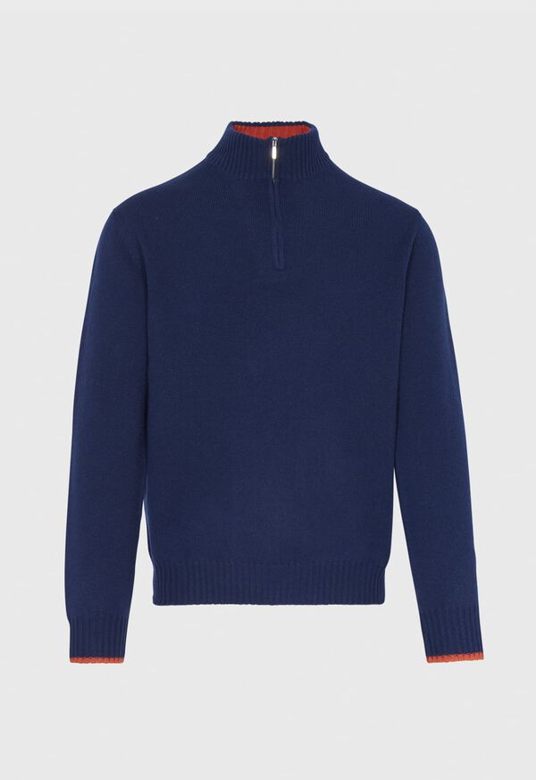 Paul Stuart Cashmere Quarter Zip Sweater with Inside Contrast, image 1