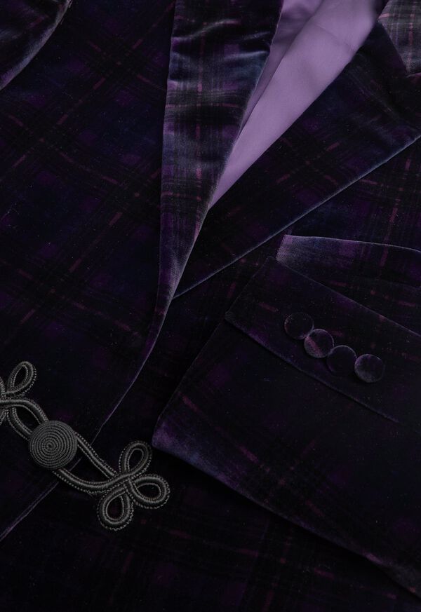 Paul Stuart Plum Tartan Print Velvet Dinner Jacket, image 2