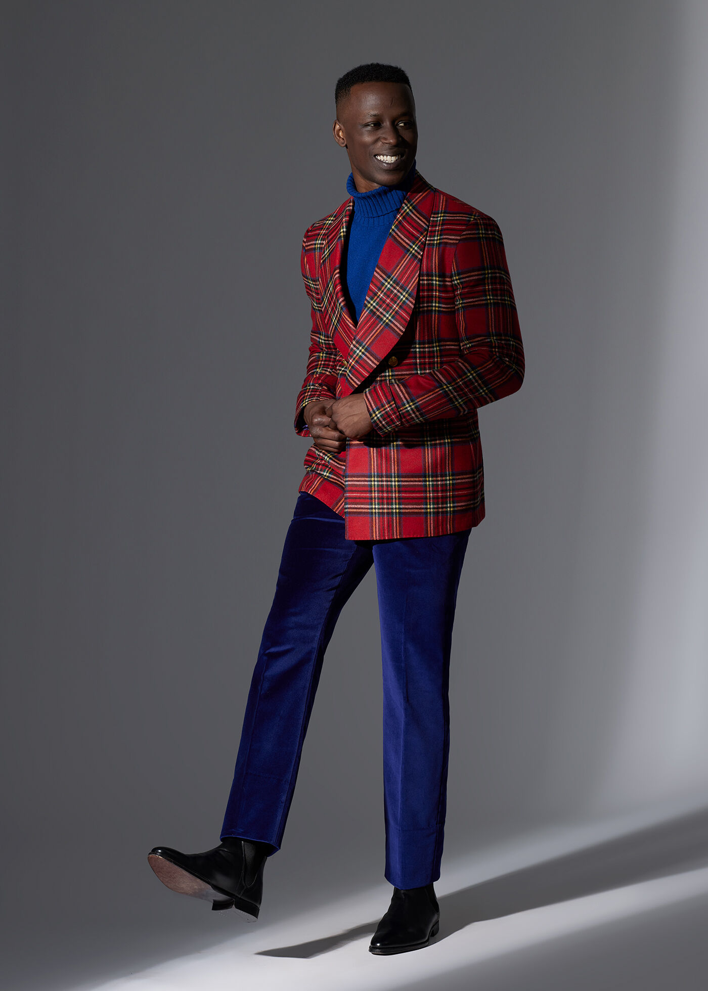 Royal Stewart Plaid Shawl Collar Jacket Look