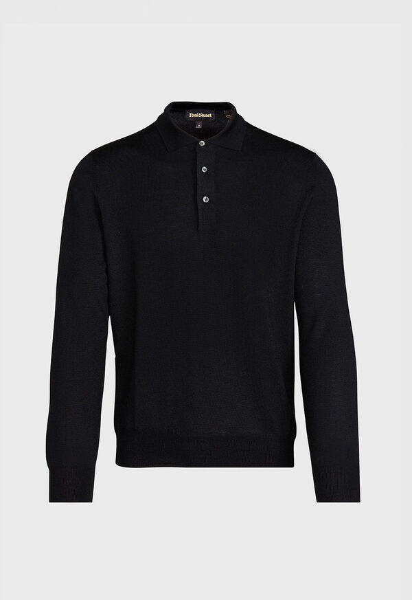 Paul Stuart Long Sleeve Merino Wool Polo Shirt, image 1