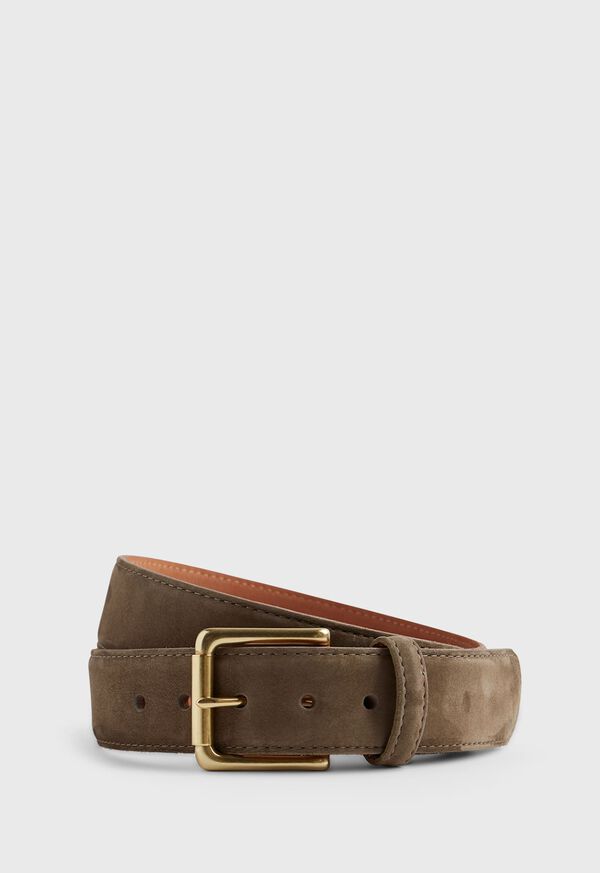 Paul Stuart Nubuck Calf Suede Belt with Brass Roller Buckle, image 1