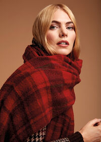 Paul Stuart Red and Brown Boucle Plaid Scarf, thumbnail 2