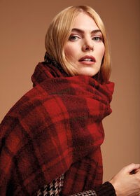 Paul Stuart Red and Brown Boucle Plaid Scarf, thumbnail 2