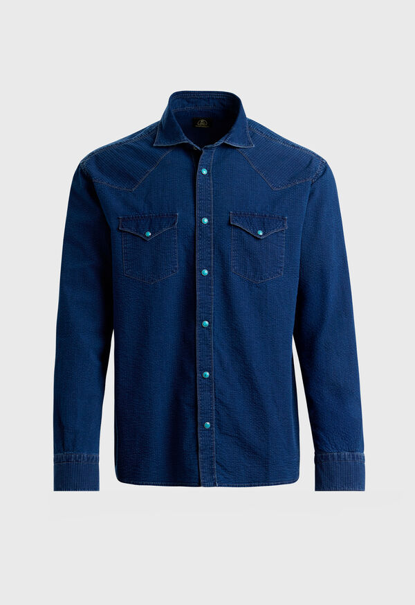 Paul Stuart Denim Seersucker Western Shirt, image 2
