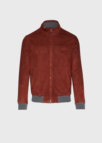 Paul Stuart Suede Bomber Jacket with Knit Trim, thumbnail 1
