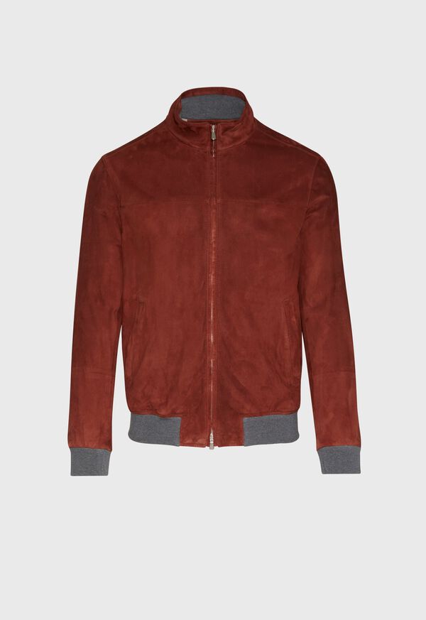 Paul Stuart Suede Bomber Jacket with Knit Trim, image 1