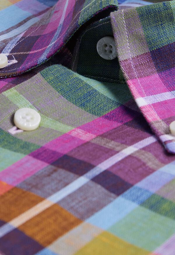 Paul Stuart Linen Multicolor Plaid Sport Shirt, image 2