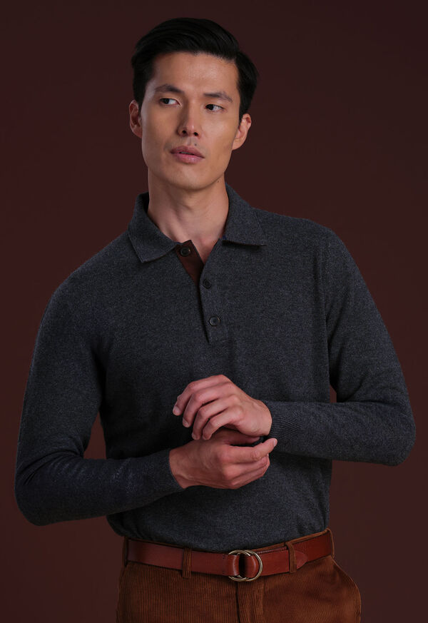 Paul Stuart Cashmere Polo with Suede Trim, image 2