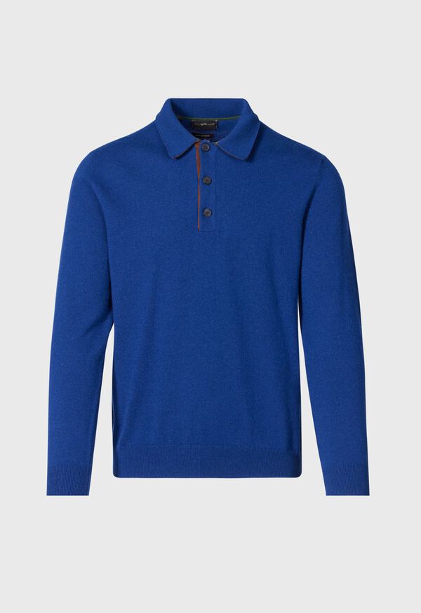 Paul Stuart Cashmere Long Sleeve Polo with Suede