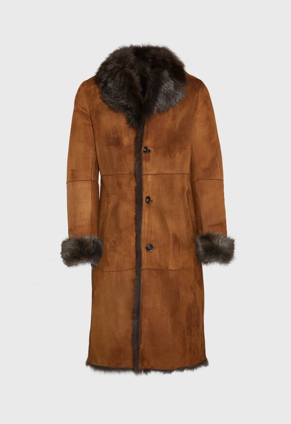 Paul Stuart Leather Brown Long Coat, image 1