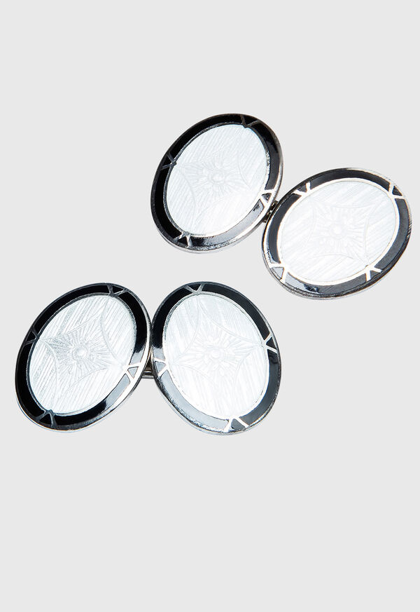 Paul Stuart Double Oval Sterling Silver and Enamel Cufflinks, image 1