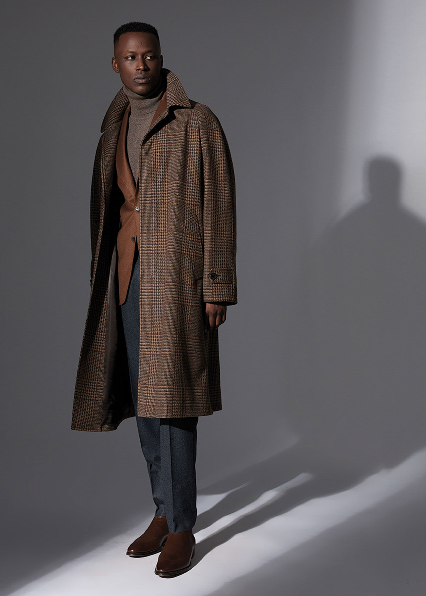 Glen Plaid Raglan Sleeve Overcoat