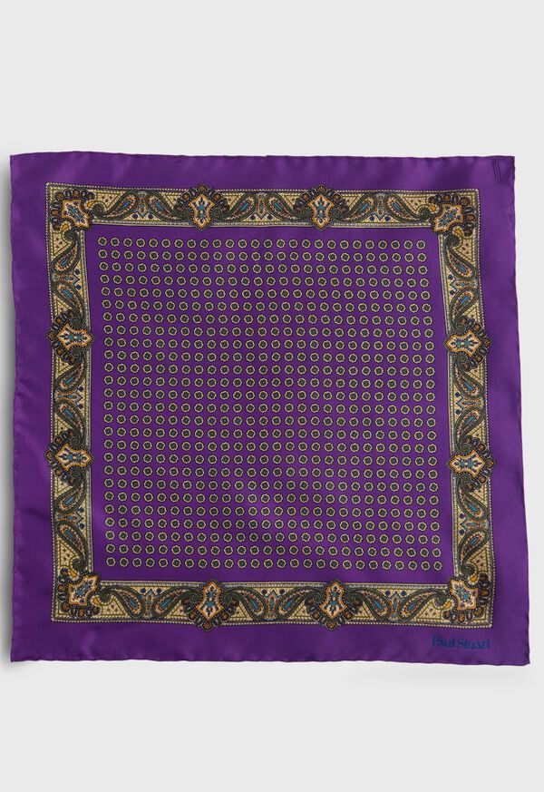 Paul Stuart Printed Silk Medallion and Paisley Pocket Square, image 2