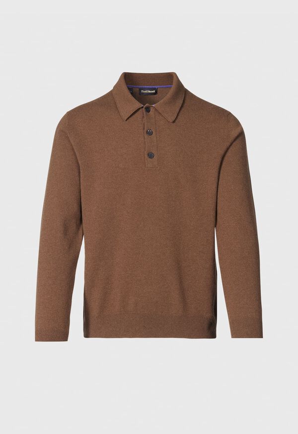 Paul Stuart Cashmere Long Sleeve Polo with Suede, image 1