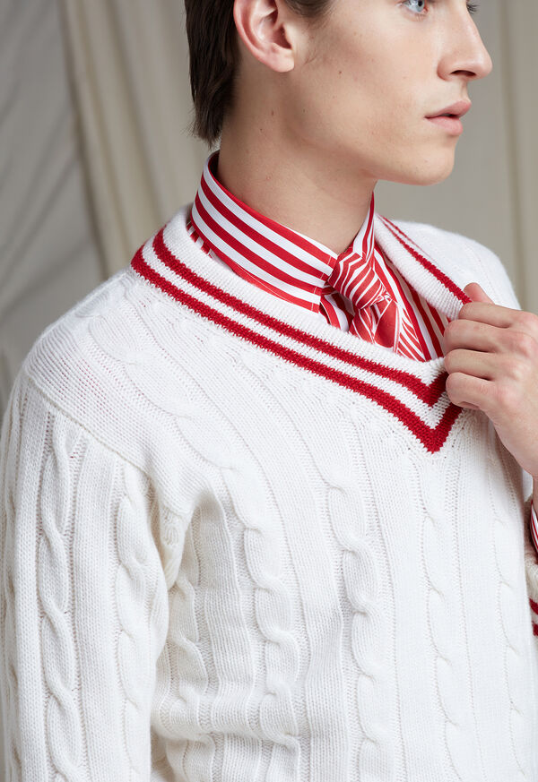 Paul Stuart Red and White Stripe Cotton Collared Shirt, image 2
