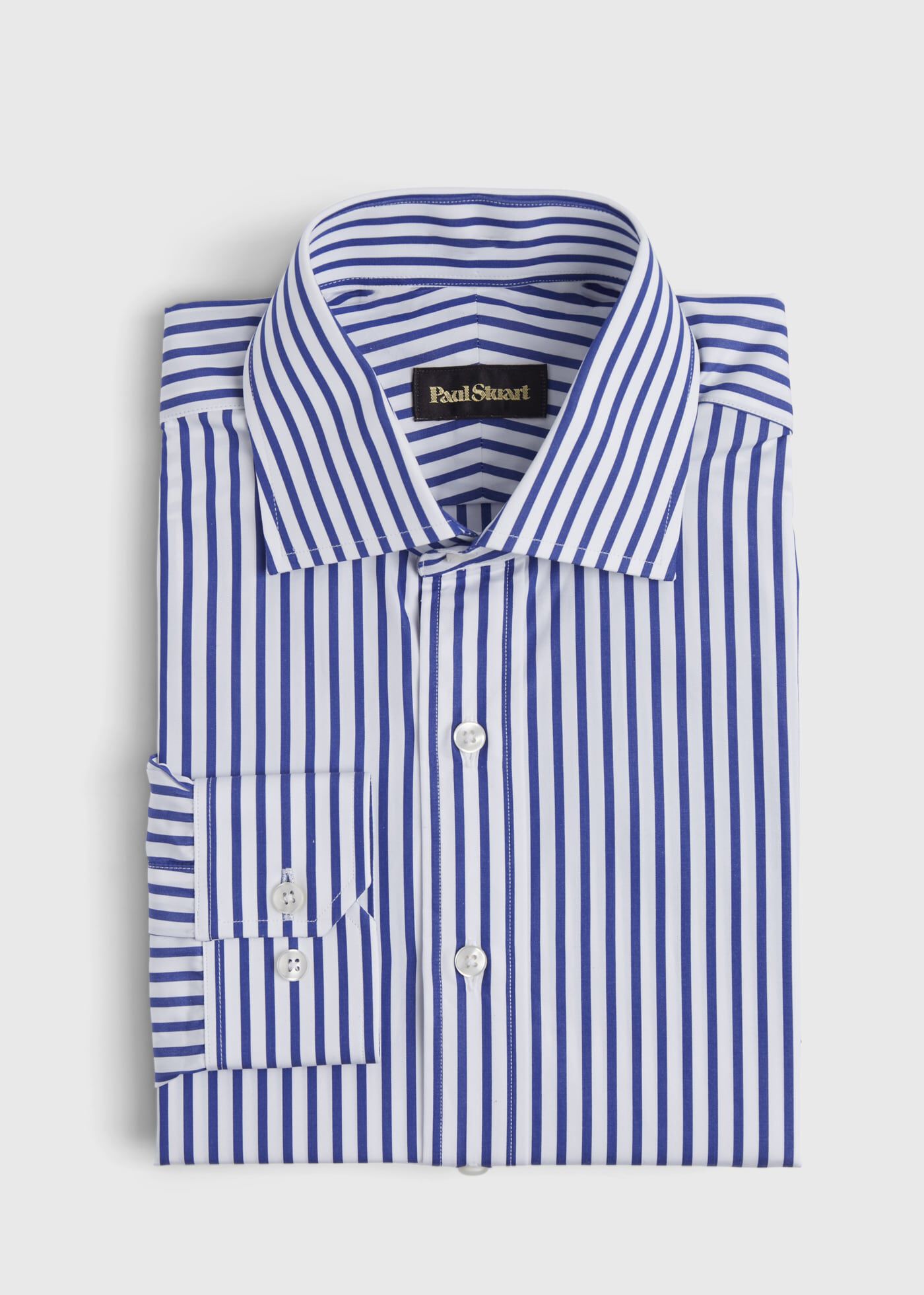 Ex Store Bengal Stripe Tailored Fit Shirt with Contrast Cuffs Navy & White 