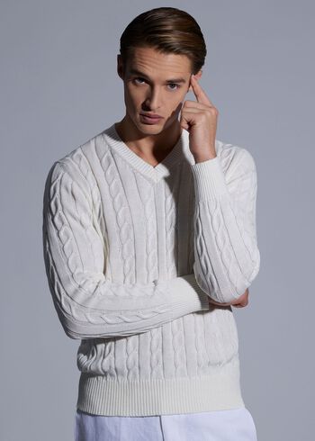 Paul Stuart Cotton Cable V-Neck Pullover