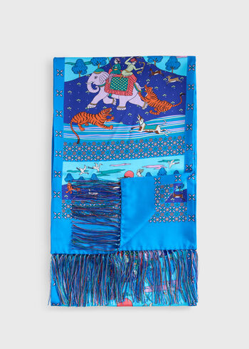 Paul Stuart Silk Tiger Scene Printed Scarf