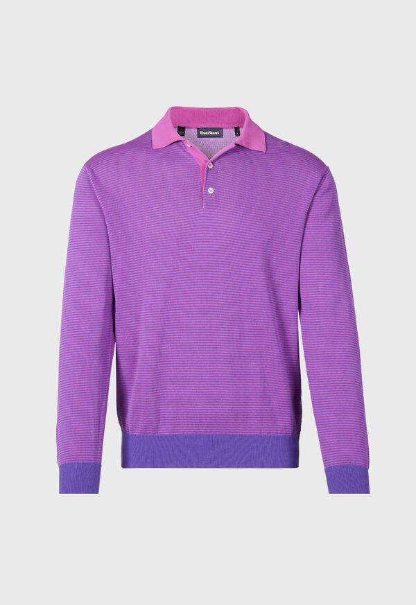 Paul Stuart Cotton Stripe Long Sleeve Polo, image 1