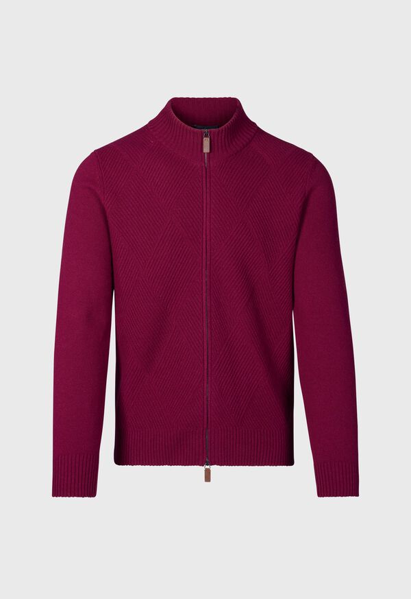 Paul Stuart Wool and Cashmere Zip Jacquard Cardigan, image 1