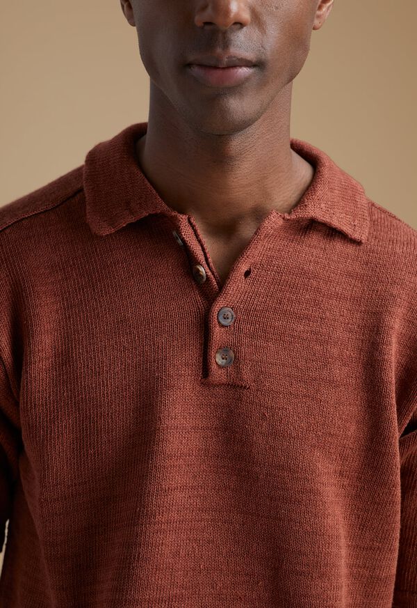 Paul Stuart Rust Linen Polo Detail, image 1