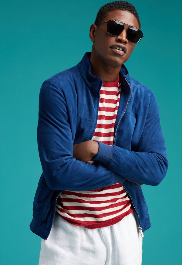 Paul Stuart Suede Bomber Jacket with Knit Trim, image 3