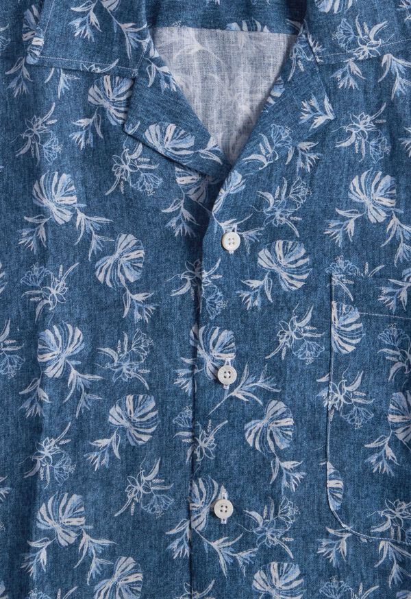 Paul Stuart Linen Leaf Print Camp Shirt, image 2
