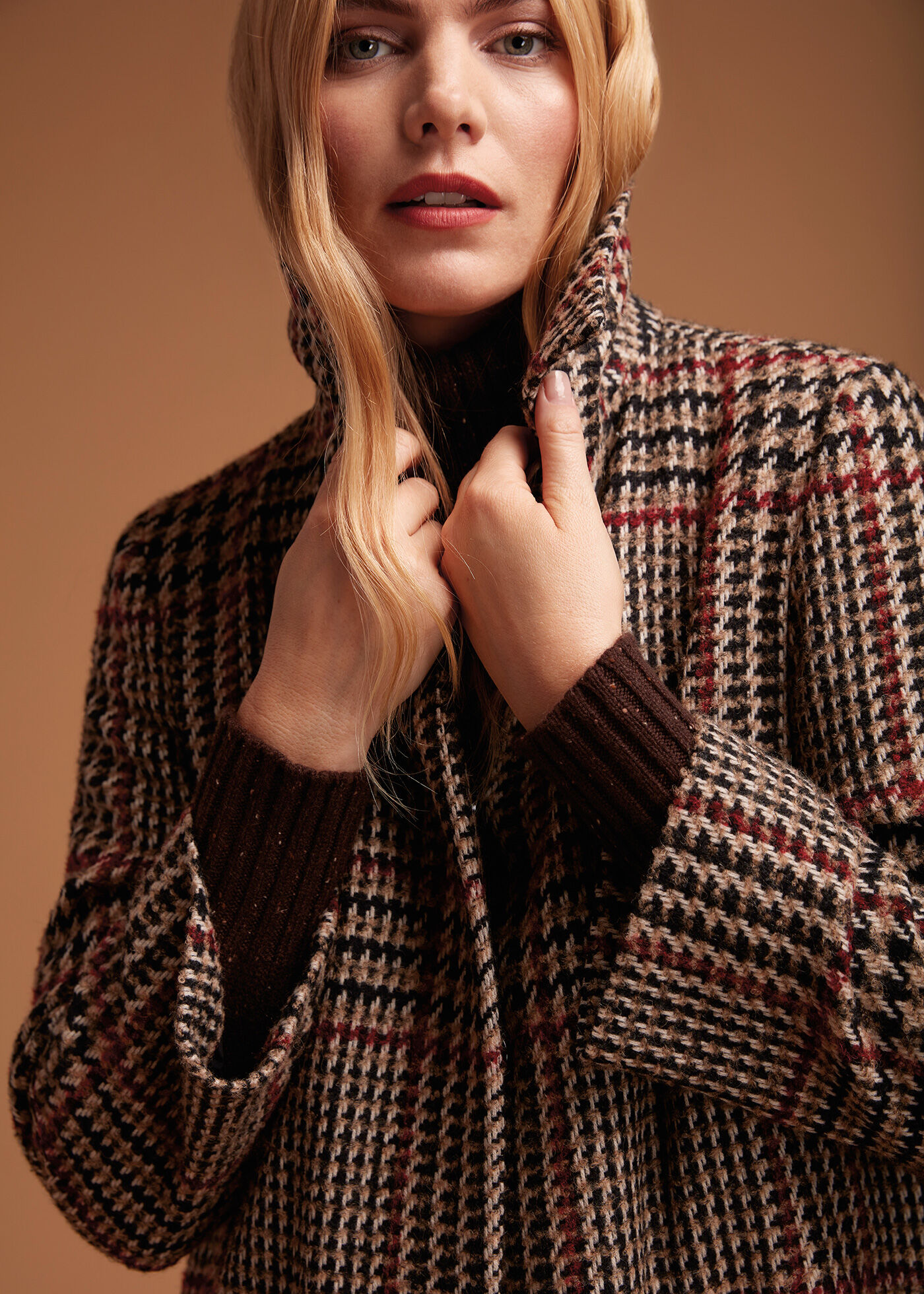 Glen Plaid Tweed Cashmere Blend Coat