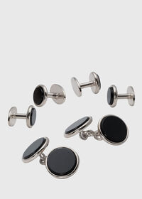 Paul Stuart Double Round Sterling Silver & Onyx Cufflink & Stud Set, thumbnail 1