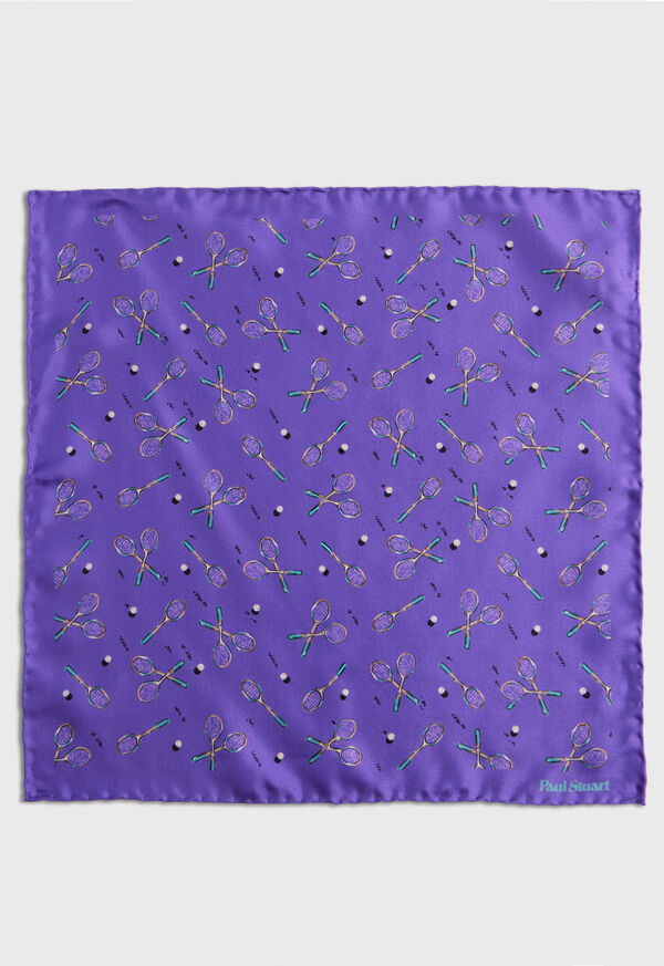 Paul Stuart Silk Twill Tennis Racket Print Pocket Square, image 2