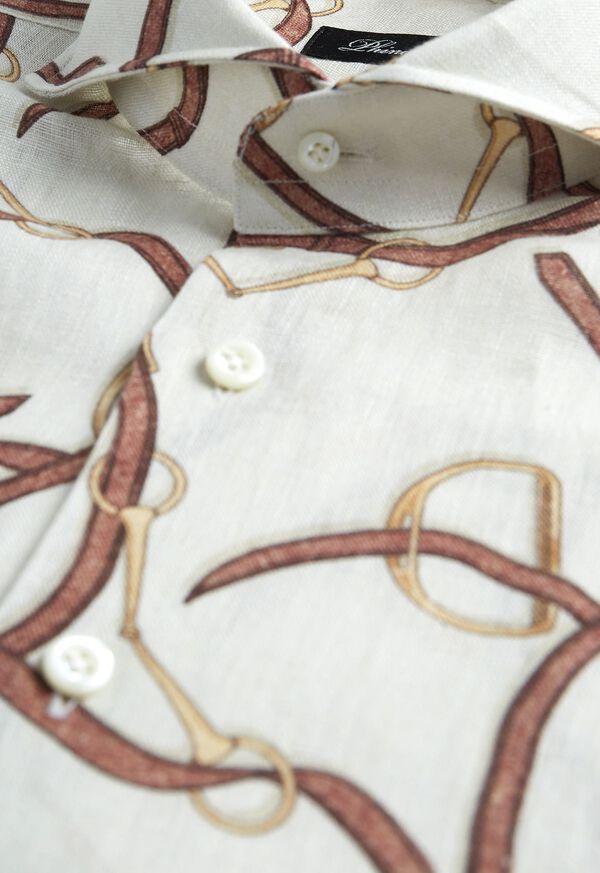 Paul Stuart Linen Printed Belt & Buckle Sport Shirt, image 3