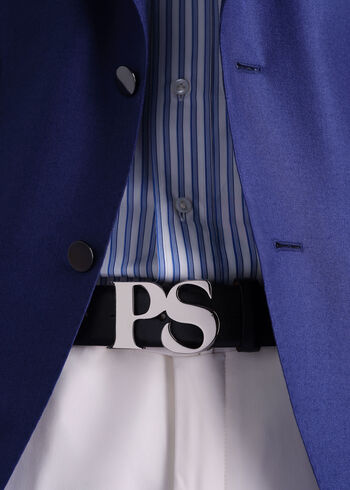 Paul Stuart PS Nickel Logo Leather Belt