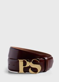 Paul Stuart PS Brass Logo Leather Belt, thumbnail 1