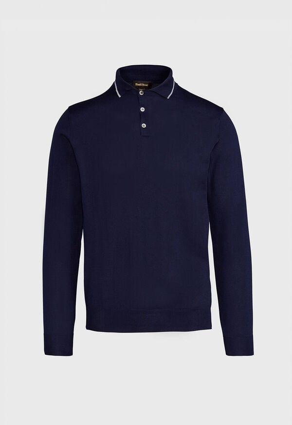 Paul Stuart Long Sleeve Polo with Contrast Trim, image 1