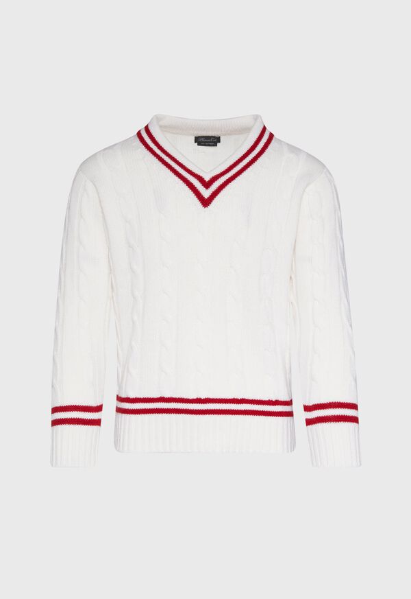 Paul Stuart Red Stripe Cable Knit Tennis Sweater