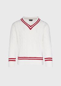 Paul Stuart Red Stripe Cable Knit Tennis Sweater, thumbnail 1