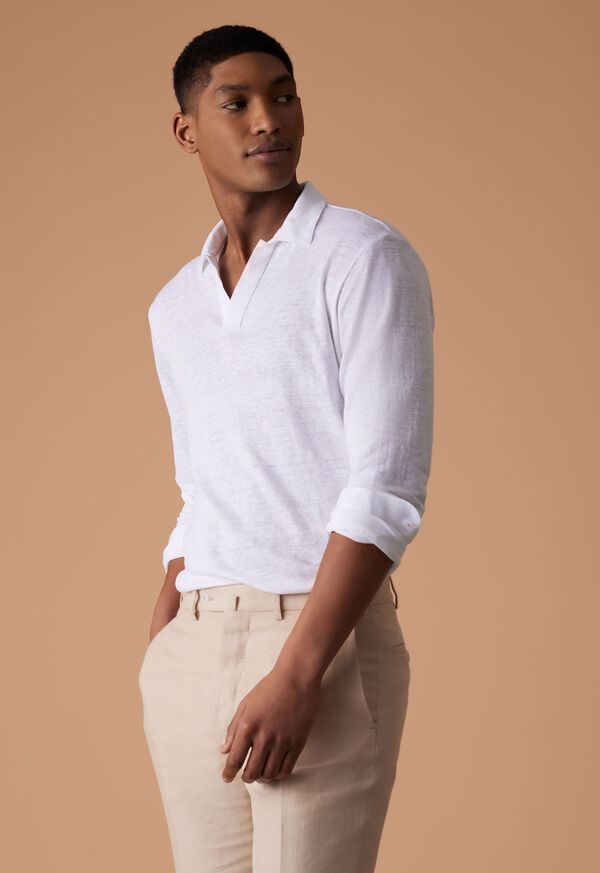 Paul Stuart Linen Johnny Collar Long Sleeve Pullover, image 2