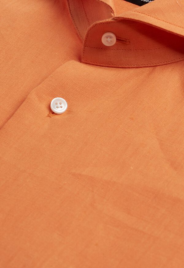 Paul Stuart Orange solid Short Sleeve Linen shirt, image 2