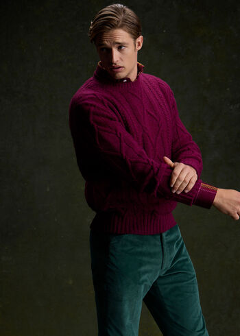 Paul Stuart Wool Cable Knit Crew Neck Pullover