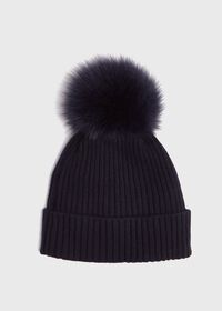 Paul Stuart Cashmere Ribbed Hat with Fur Pom, thumbnail 2
