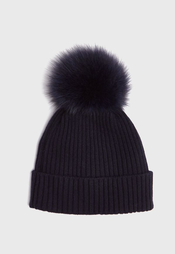 Paul Stuart Cashmere Ribbed Hat with Fur Pom, image 2