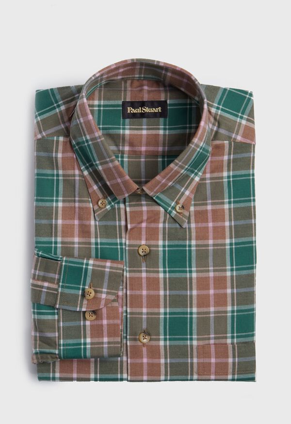 Paul Stuart Cotton Lightweight Flannel Plaid Sport Shirt, image 1