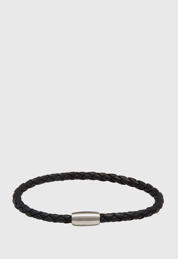 Paul Stuart Black Woven Leather Bracelet Magnetic Closure, image 1